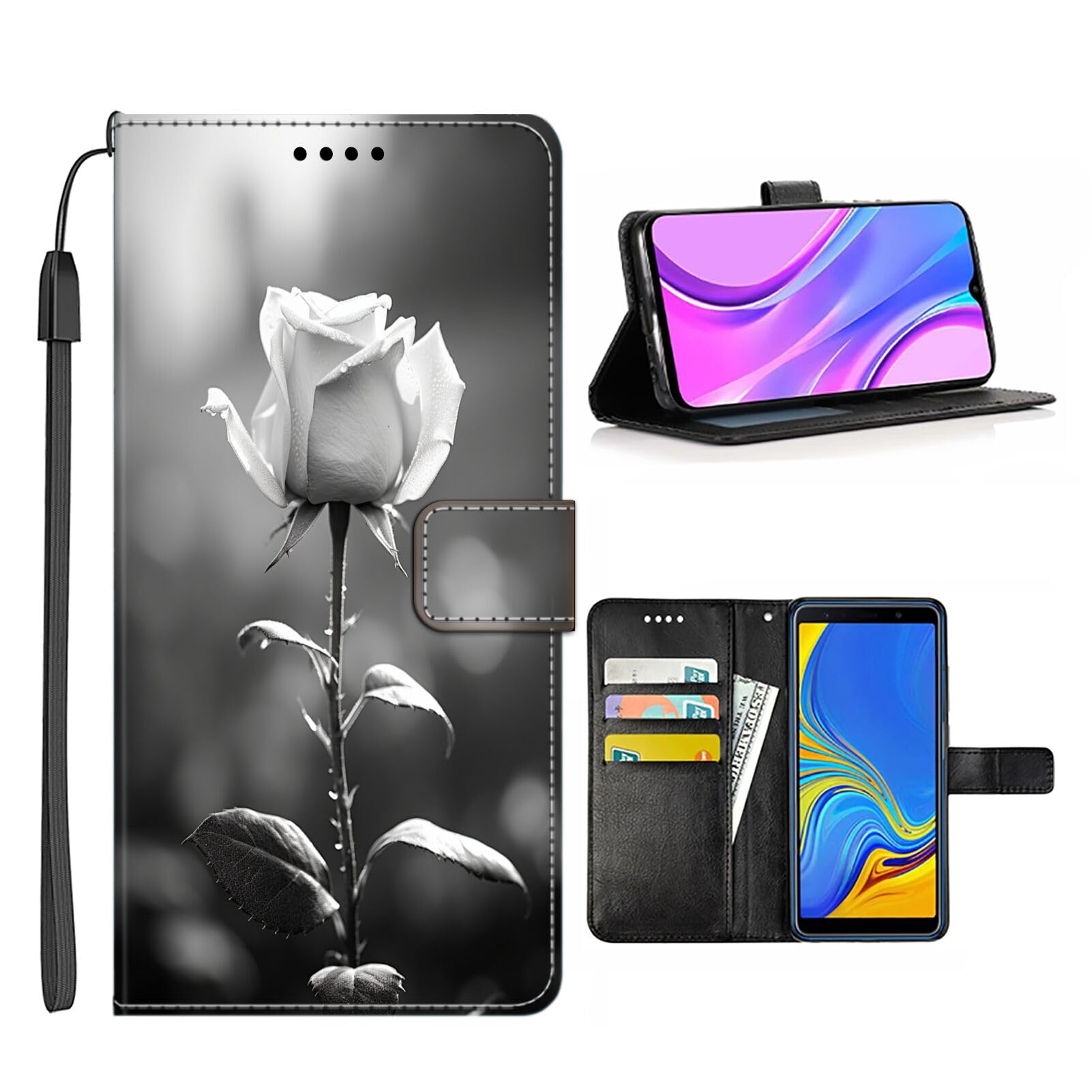 DAFEI Wallet Case for Samsung Galaxy S21 with Rose Flower-aa1008 Pattern PU Leather Flip Folio ID&Credit Cards Pocket Lanyard