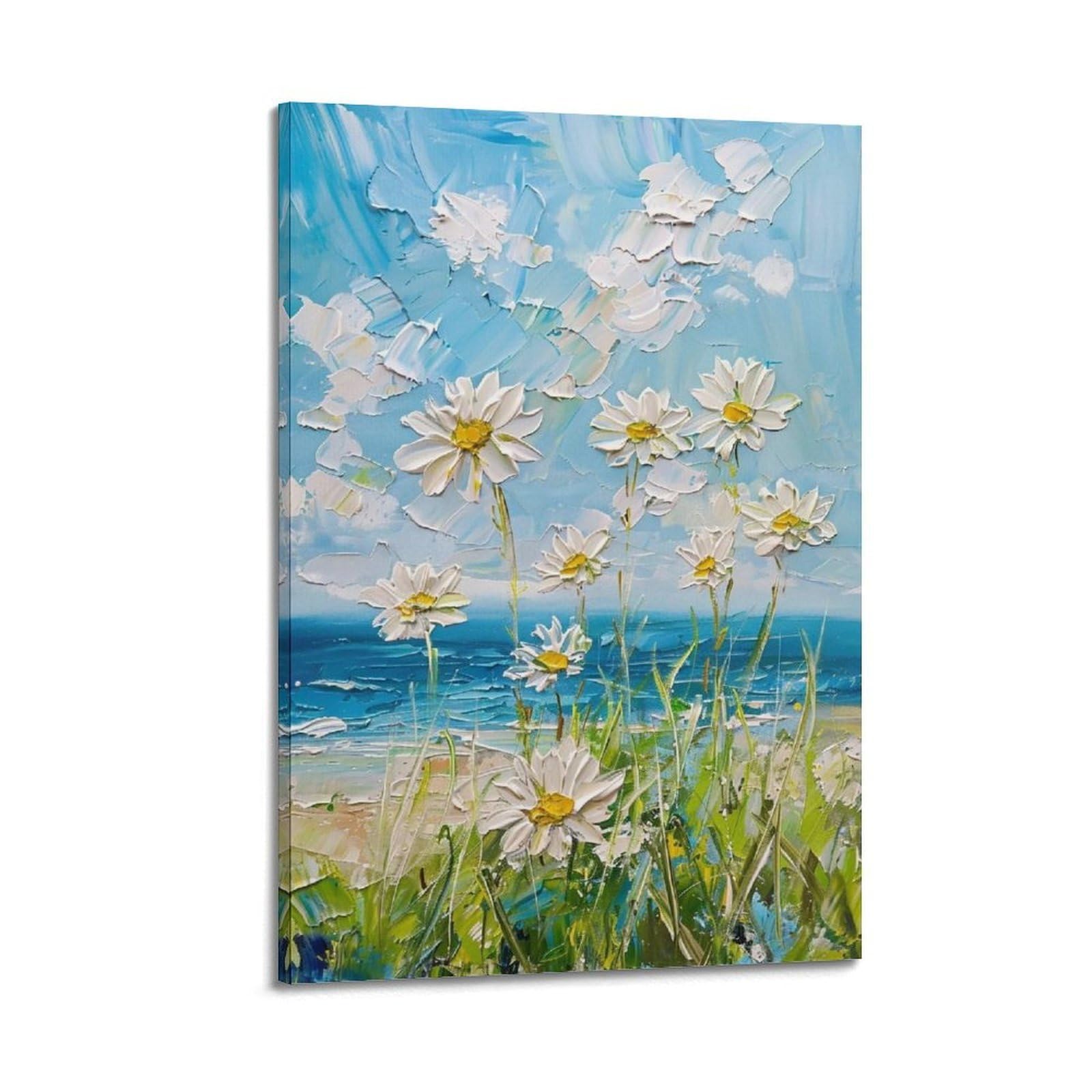 HUERYRYHY Ocean Chamomile Days 03 Poster Wall Art Canvas Vintage Aesthetic Painting Decor for Rooms 24x36inch Frame-style