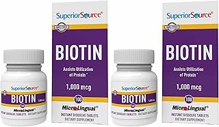Superior Source Biotin 1000 mcg. Under The Tongue Quick Dissolve MicroLingual Tablets, 100 Count, Supports Healthy Hair, Skin, and Nail Growth, Helps Support Energy Metabolism, Non-GMO (Pack of 2)