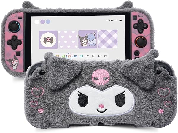 Kuitmor Cute Plush Protective Case Compatible with Switch 2 (2025), Anti-Scratch and Shock-Absorption Hard PC Shell Cover for Switch 2 Game Console and Joystick Controller - KLM - 1