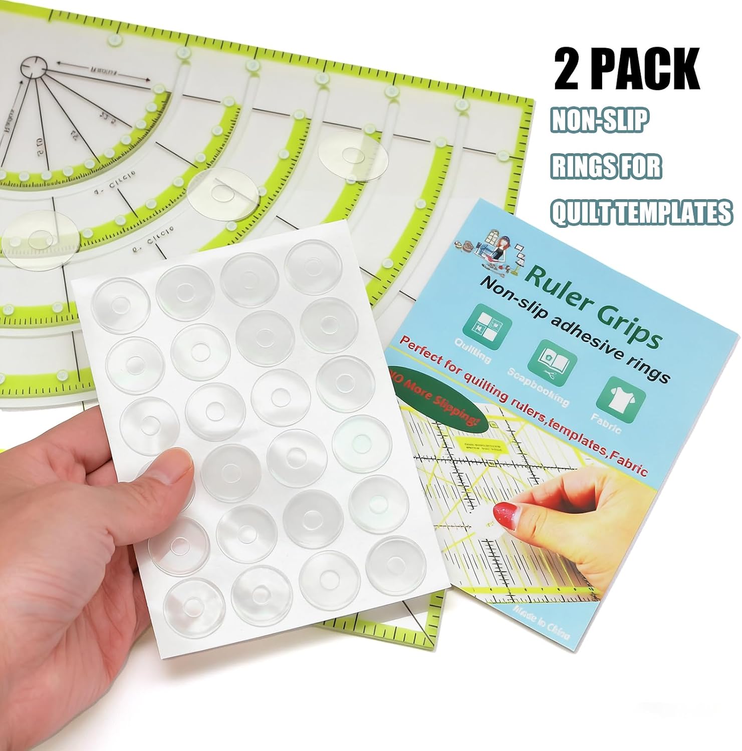 Fbshicung 48pcs Non-Slip Silicone Grips for Quilt Templates, Quilting Rulers, Adhesive Backing Rings Sewing Tool