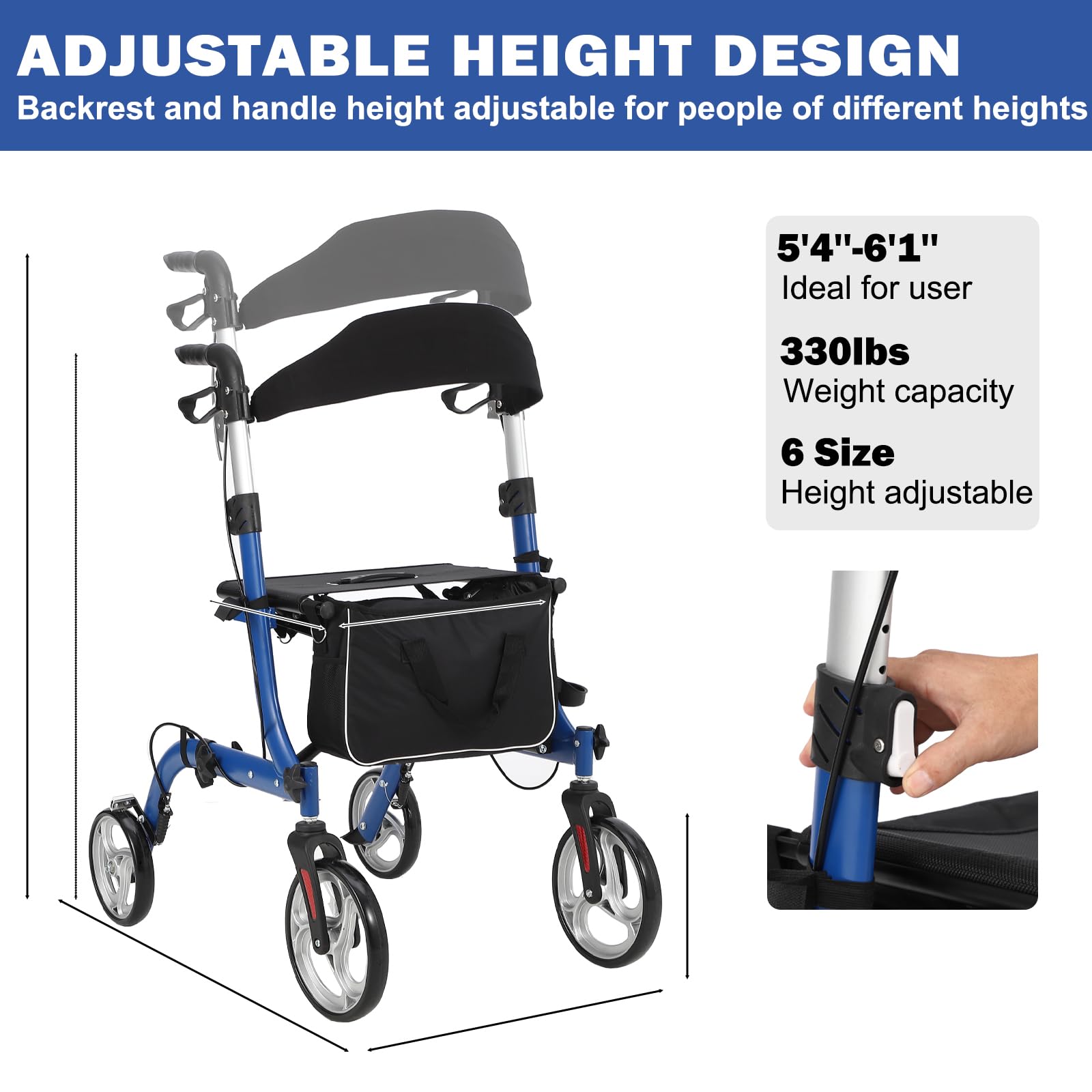 Rollator 2 in 1 Per Anziani – Alluminio Pieghevole Con Braccioli e Poggiapiedi, Seduta Schienale e Freni, Capacità 136kg All Terrain