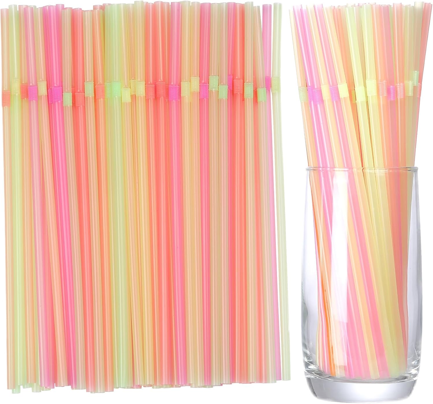 YAOSHENG [200 Pack] Flexible Disposable Colorful Plastic Straws for drinking 8.2" for birthday party, pool party, summer BBQ, home, office, shop, restaurant, takeout (Colorful)