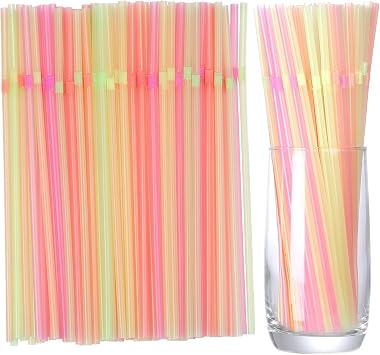 YAOSHENG [200 Pack] Flexible Disposable Colorful Plastic Straws for drinking 8.2" for birthday party, pool party, summer BBQ, home, office, shop, restaurant, takeout Colorful
