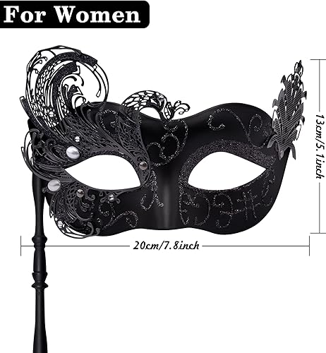 Miniatura 3 de SIQUK Máscaras de máscaras para parejas con palo, máscara veneciana de metal en un palo, máscara de disfraz de Halloween, máscara de Mardi Gras,