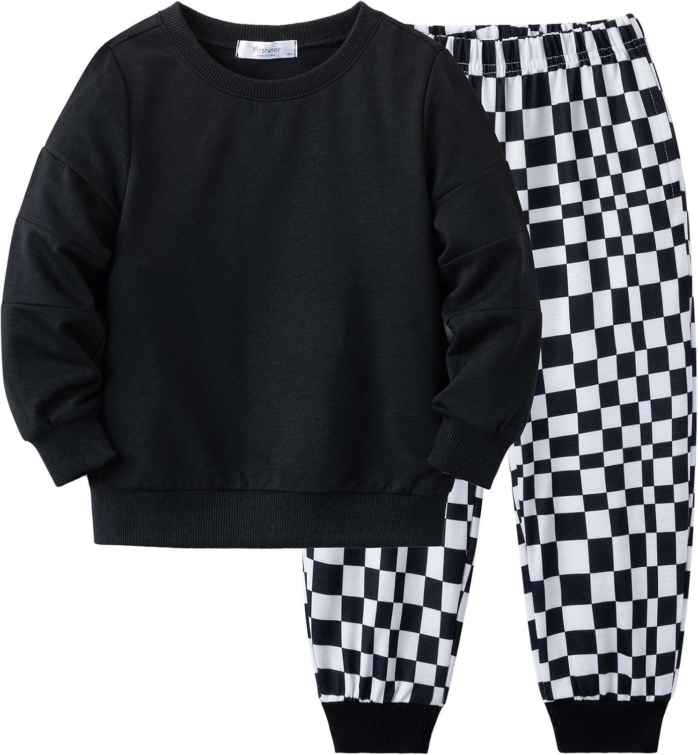 Arshiner Boy Clothes 2 Piece Color Block Sweatshirt and Pants Set Fall Winter Outfit for Toddler and Kids 2-9 Years