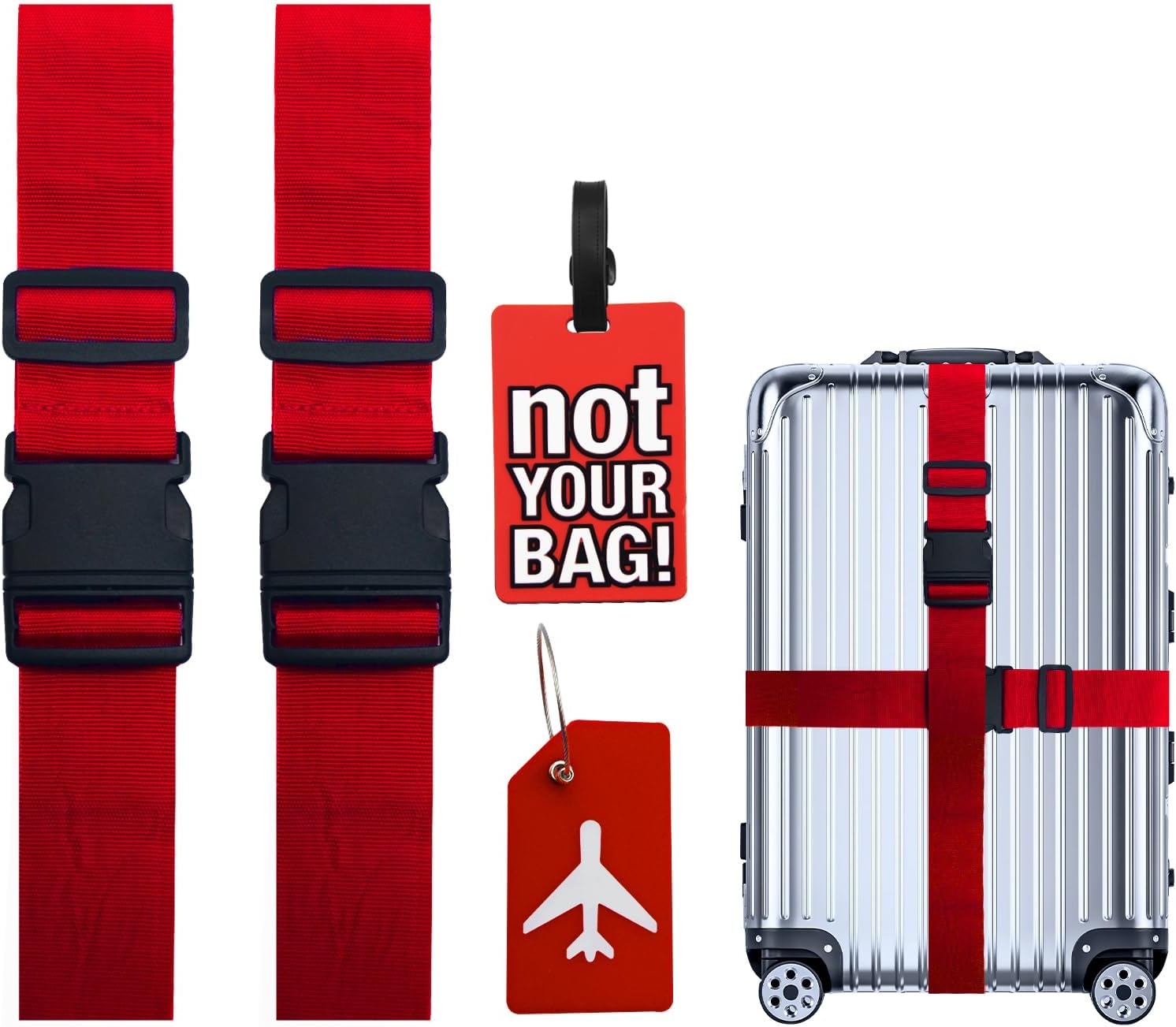 Lot De 5 Sangles Réglables Swiss+Gear Pour Sacs Jusqu'à 72 Cm - Rouge Et Noir | Neuf, Idéal Pour Voyages