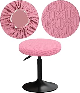 Stool Covers Round 12-16" with Jacquard Pattern Bar Stool Seat Covers Round, Elastic Soft and Comfortable are Rich Color That Detachable and Washable (1, Pink)