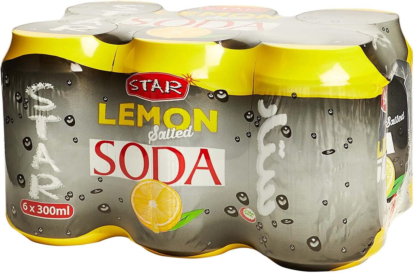 STAR ستار Lemon Soda, refreshing and energizing carbonated Lemon-Soft-Drink, value-pack of 6 x 300ml Cans