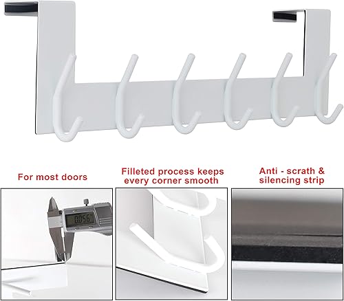 Miniatura 5 de SKOLOO Gancho para colgar sobre la puerta, 6 ganchos, no requiere montaje, ganchos de puerta de acero inoxidable, perchero para colgar abrigos,