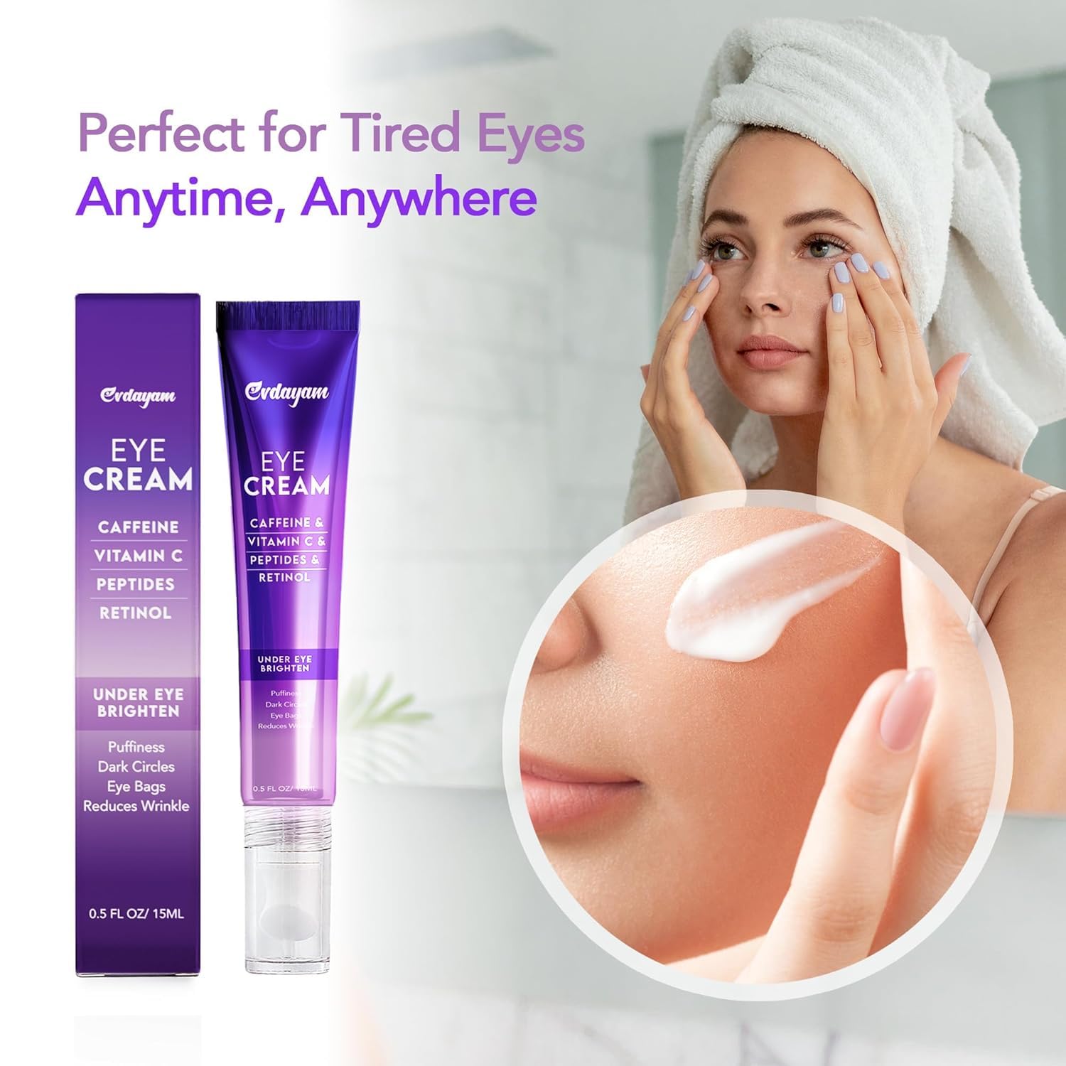 Caffeine Eye Cream for Dark Circles and Puffiness – Retinol Under Eye Brightening Cream for Wrinkles, Fine Lines, and Tired Eyes