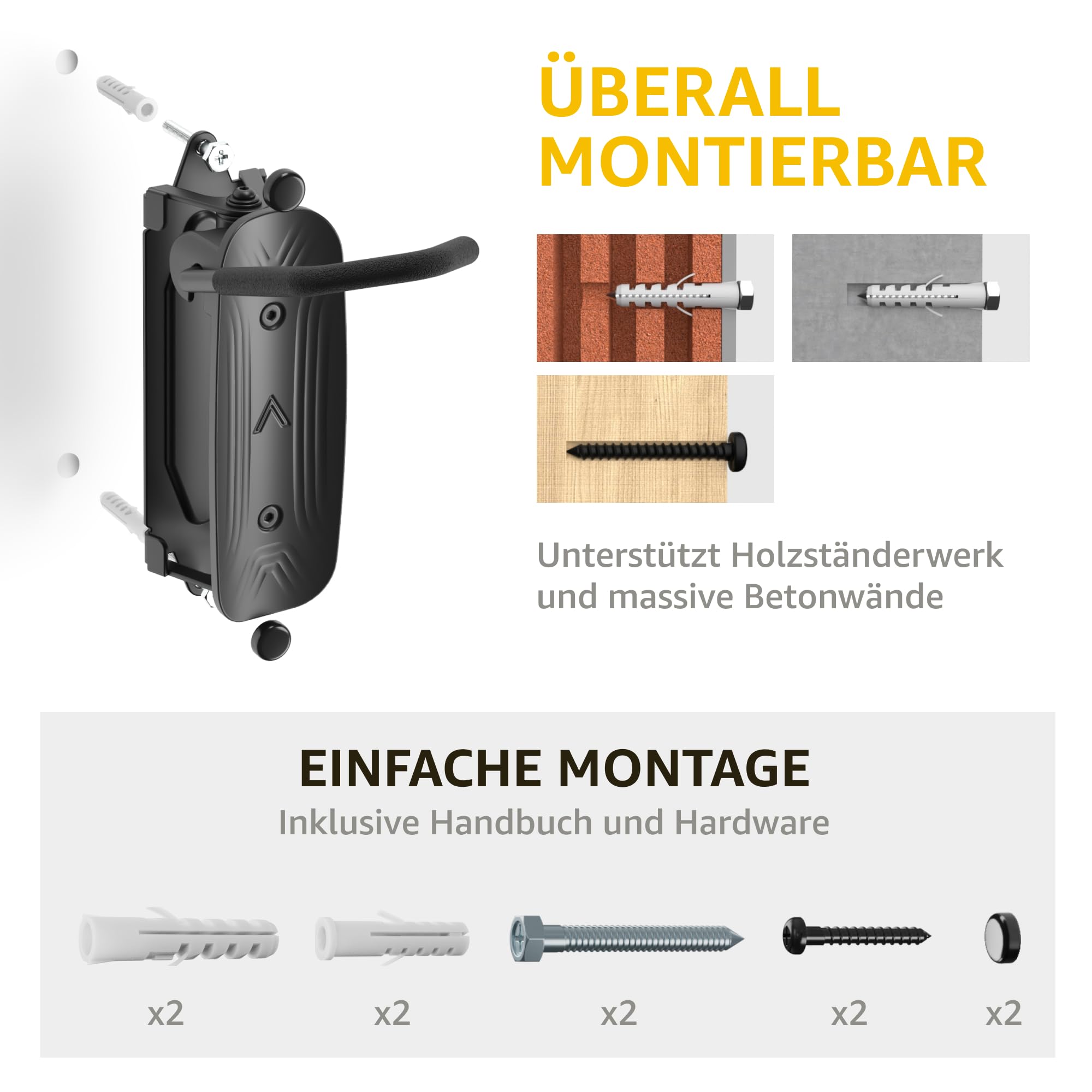 monTEK Schwenkbare Fahrrad-Wandhalterung, Fahrradaufhänger für die Garage, Wandhalterung für Fahrräder, Platzsparender Stabiler Wandfahrradstände