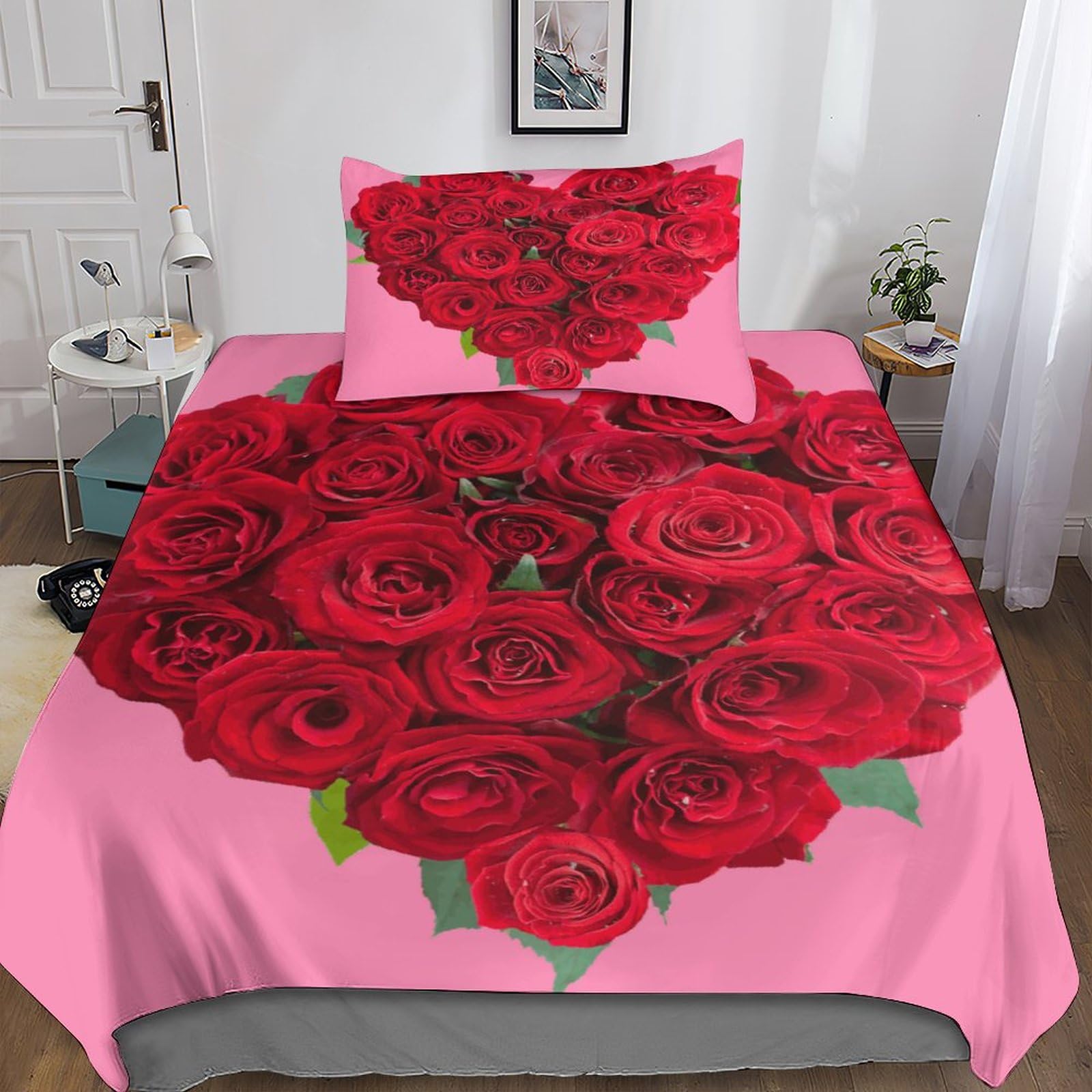 Housse de couette 135x200 parure de lit enfant fille garçon motif 3D Red Rose single