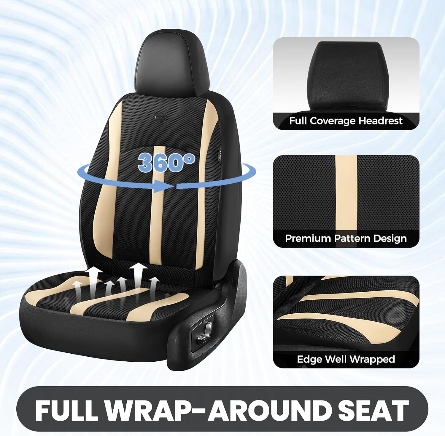 FLORICH Car Seat Covers, Breathable Automotive Seat Cover Full Sets, Front Seat Covers and Back Seat Cover Universal Car Interior Protectors Cushion for Most Cars&SUV-Black&Beige