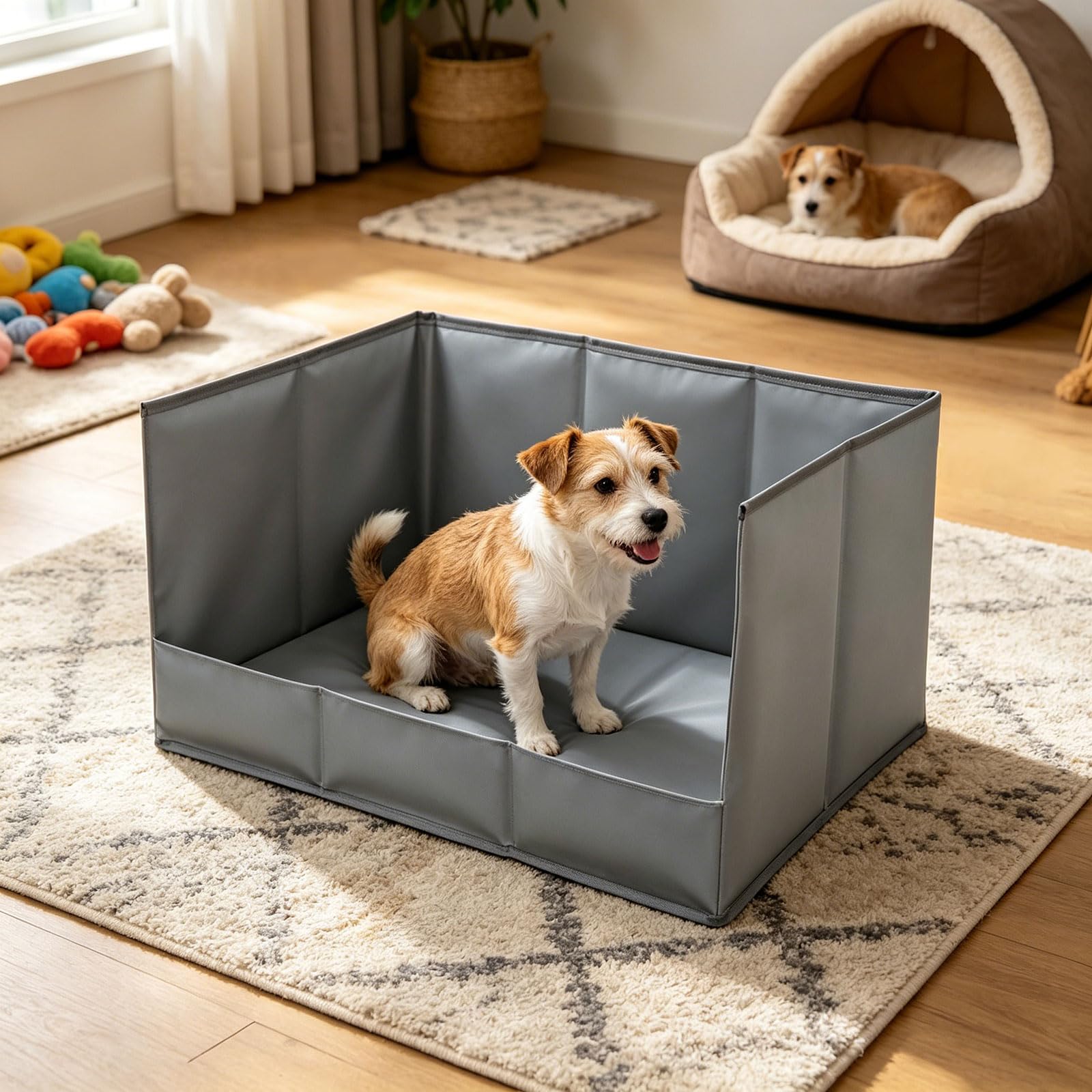 Faltbarer Hunde-Pai-Halter für Hunde, hohe Wand, Innen-Töpfchen-Tablett mit niedrigem Fronteingang, wasserdichtes PVC, leicht zu reinigen