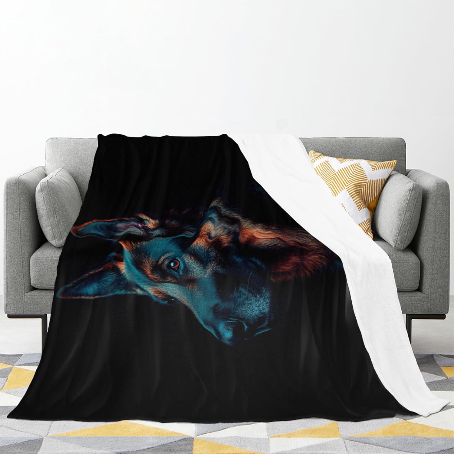NGZ German Shepherd Black Throw Blanket, Fuzzy Fluffy Soft Cozy Flannel Fleece Blanket, for Couch Bed Sofa and Travel, for Boyfriend, Teens 50x60 Inch