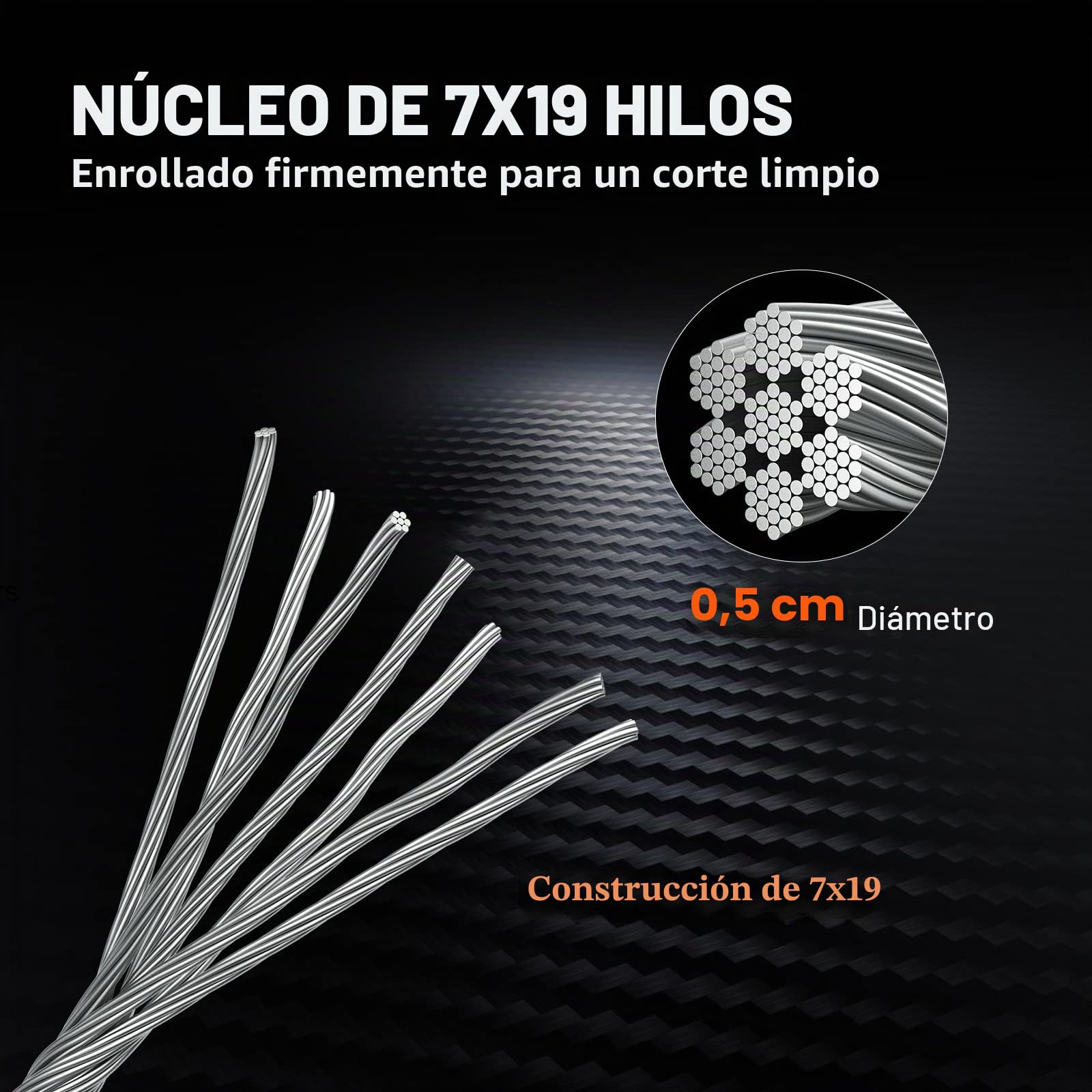 VEVOR Cable Inox 150 m Cable Metálico Acero Inoxidable 4,76 mm Carrete Alambre de Suspensión 7 x 19 hebras Resistencia a Ruptura 1678 kg para Rampas de Escalera Cuerda para Colgar Cadena Luminosa