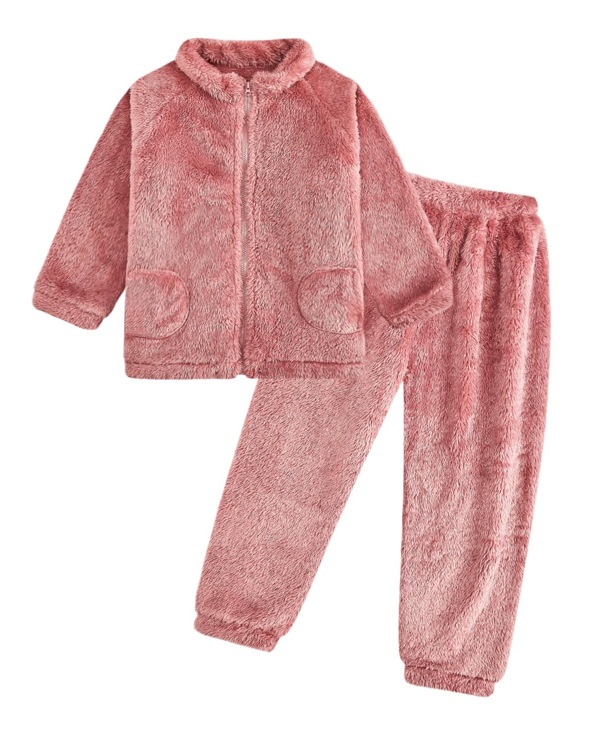 JiAmy Dziecięcy strój dla dziewczynek, zestaw zimowych polarów, 2 sztuki, zamek błyskawiczny, długi rękaw, spodnie, bluza, unisex, piżama, zestawy odzieży dla 1-5 lat