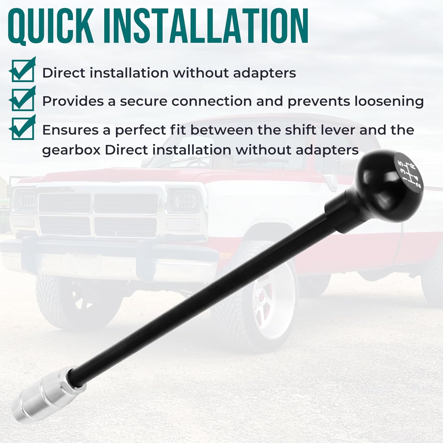 Curved Shifter Stick & 14MM Adapter Knob Kit for Dodge NV4500 - Solves Straight Shifter Interference Issue (Excludes 2-Bolt G360) (Straight)
