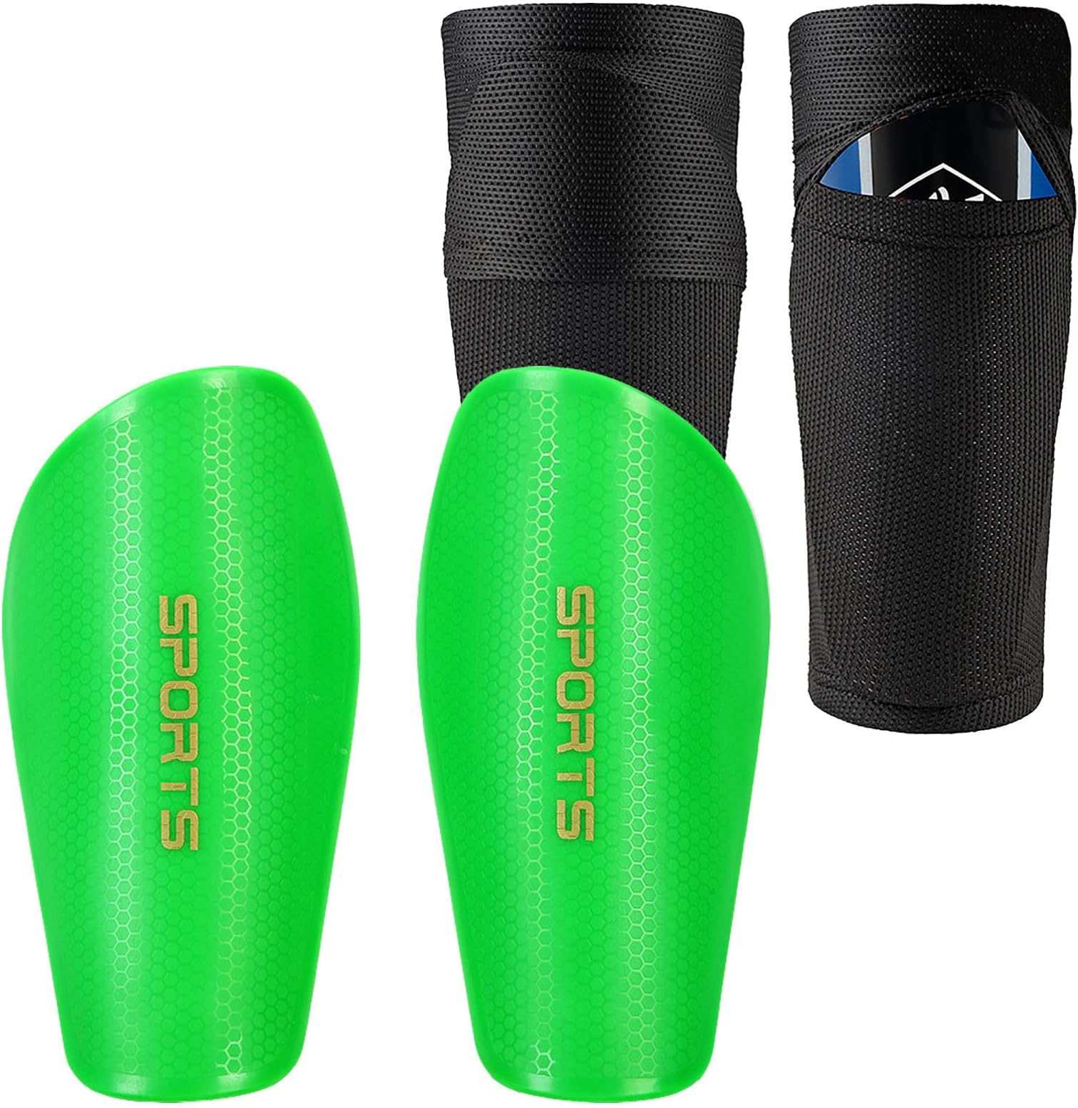 THE WHITE SHOPTHE WHITE SHOP Children's/Men's Shin Pads incl. Socks with Optimised Slip Pocket, Football Shin Pads for Inserting/Green/M