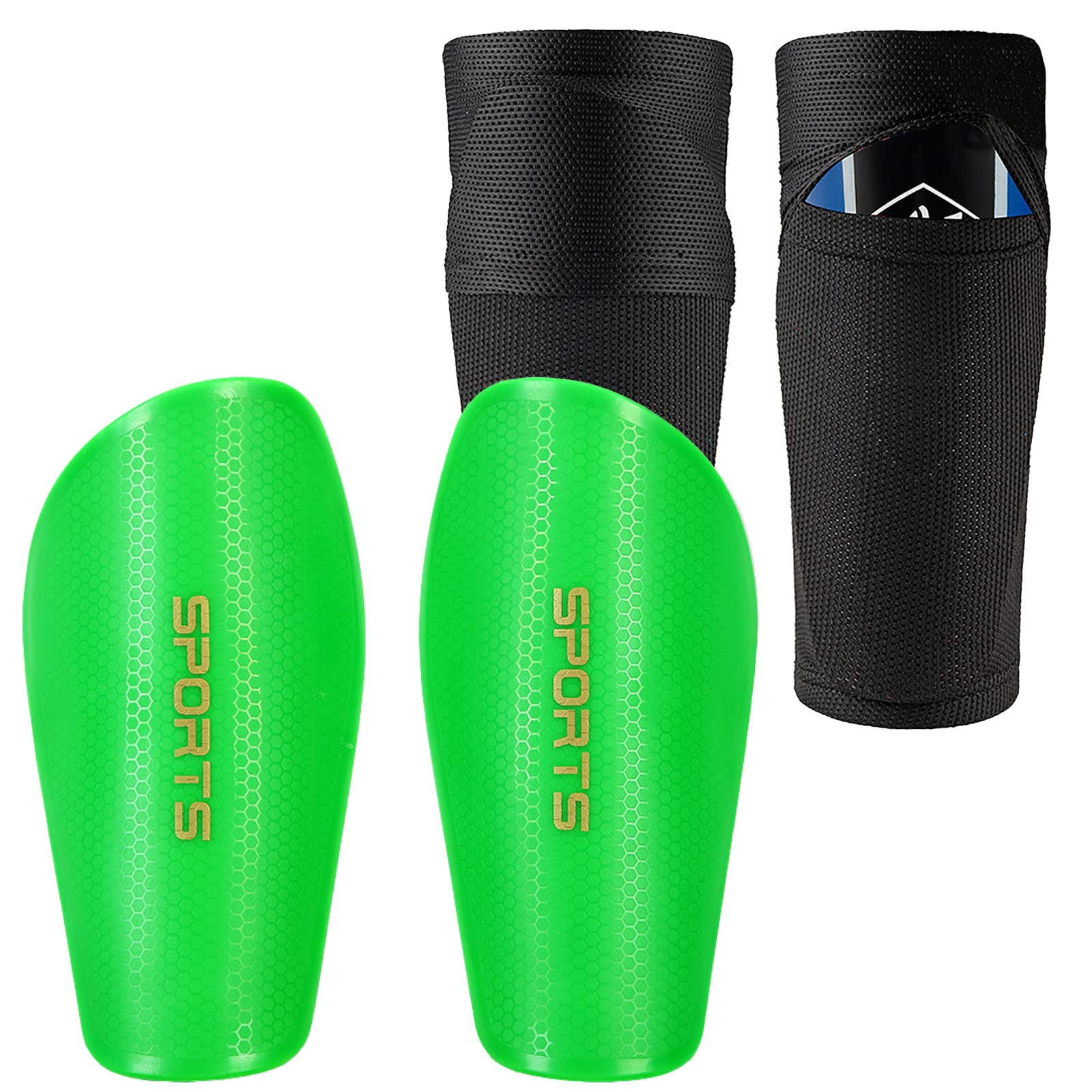 THE WHITE SHOPTHE WHITE SHOP Children's/Men's Shin Pads incl. Socks with Optimised Slip Pocket, Football Shin Pads for Inserting/Green/M