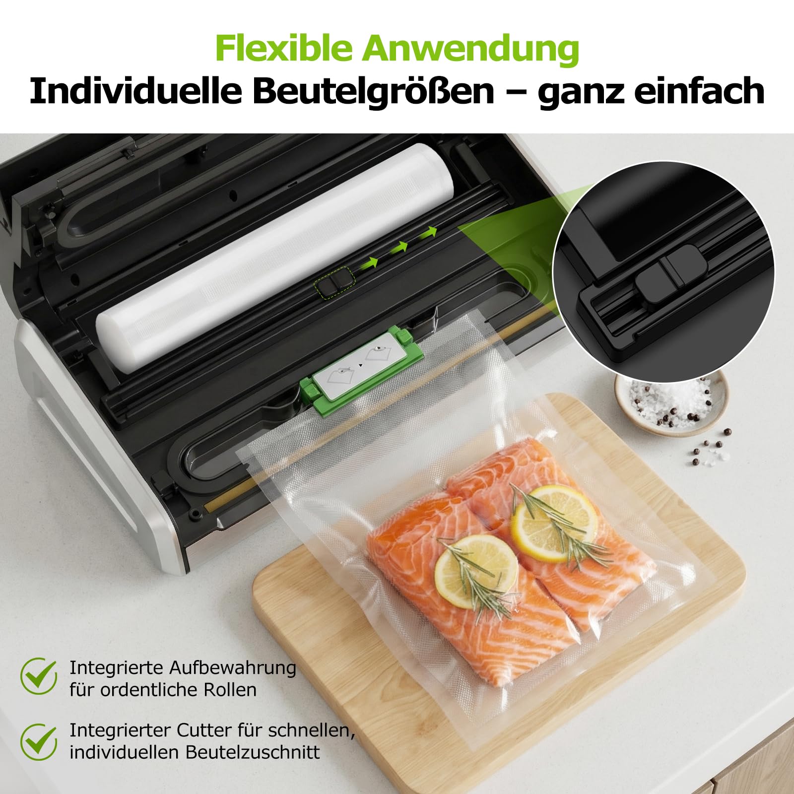 Bonsenkitchen Maszyna próżniowa do żywności, szerokie uszczelnienie zapobiegające kapaniu | Jedna ręka i impuls na sucho/wilgotno, stal nierdzewna, 1 rolka worków i 10 wstępnie wyciętych worków próżniowych, VS4200