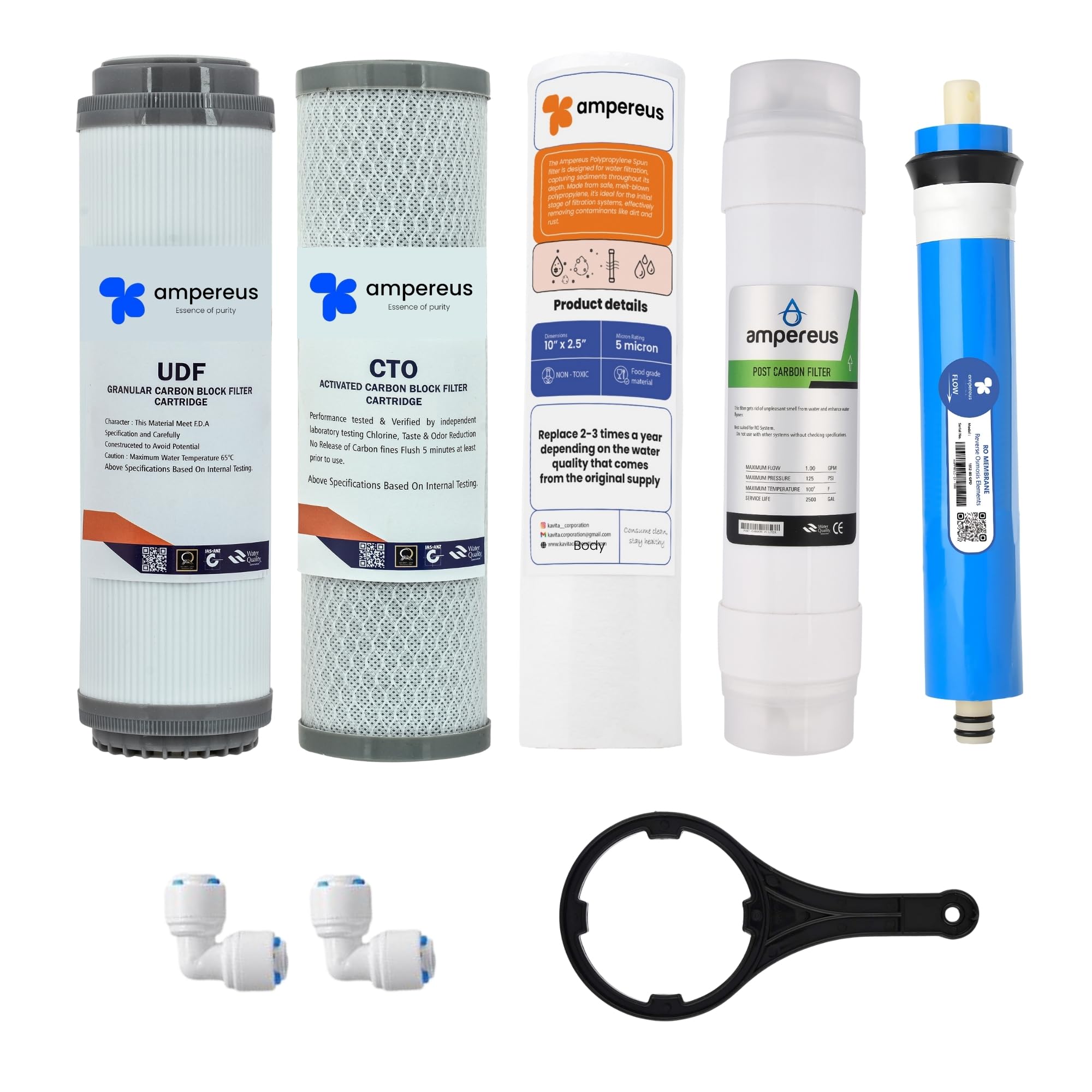 AMPEREUS Water Filter Cartridges - 3-Piece RO Kit -7