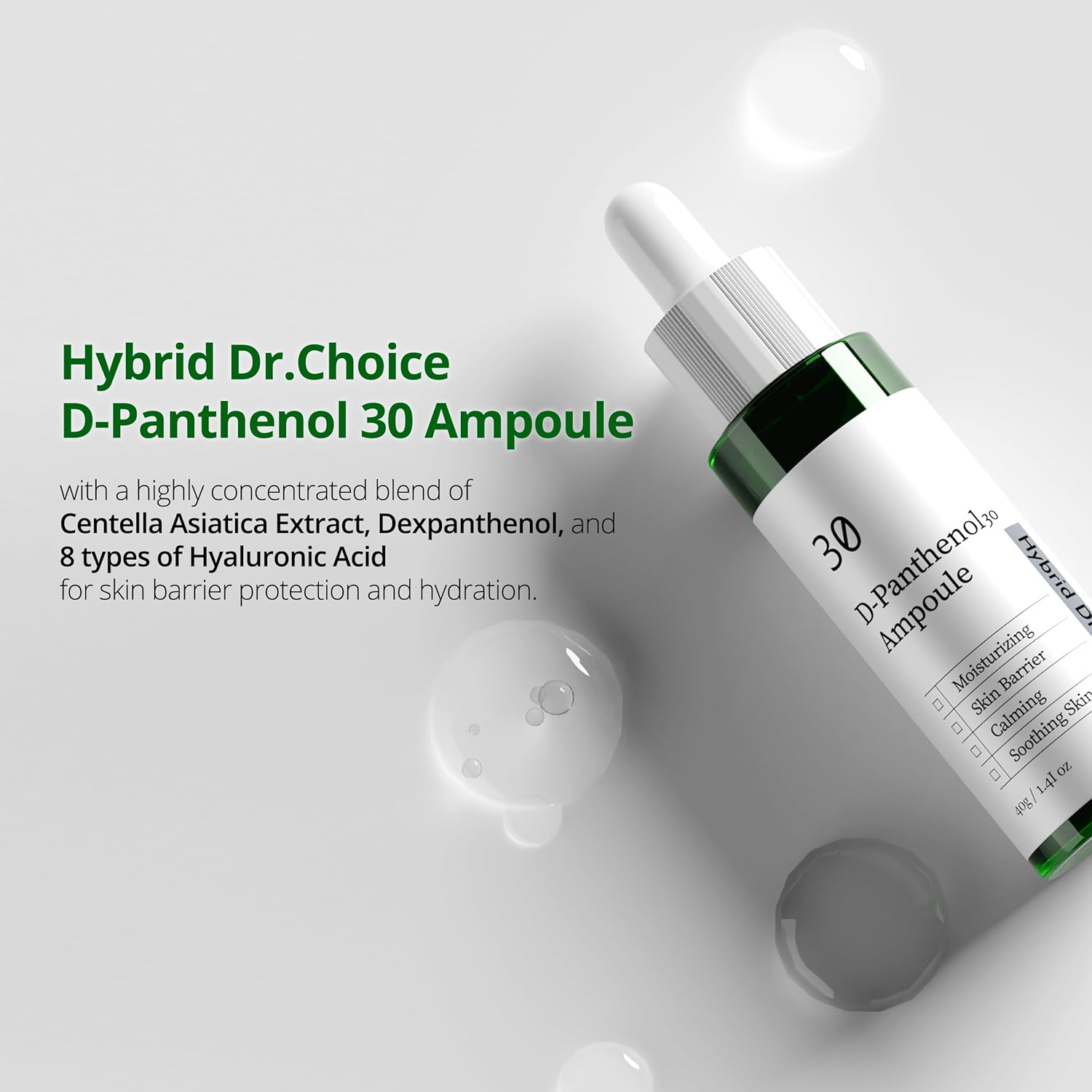Hybrid Dr.Choice D-Panthenol 30 Ampoule 40g Powered by 30% D-Panthenol (Provitamin B5), 2% Cica, and Hyaluronic Acid, this lightweight formula helps support the skin's natural moisture barrier. - Image 2