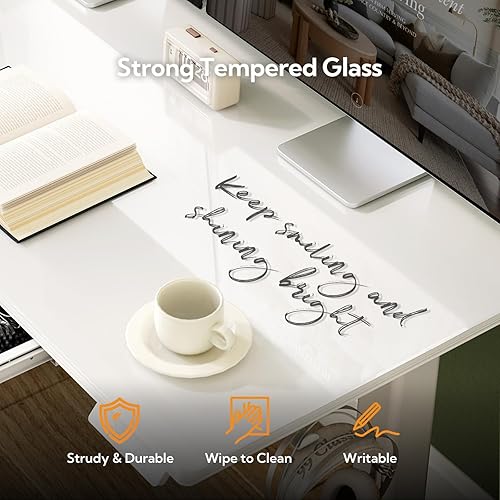 Miniatura 7 de INNOVAR Escritorio de pie de cristal con cajones, escritorio eléctrico de altura ajustable de 40 x 24 pulgadas, escritorio de pie superior de vidrio