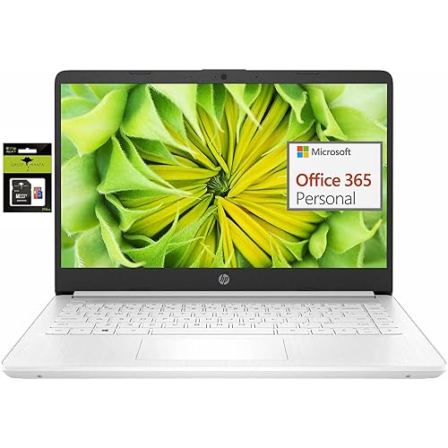 HP 14 Premium HD Portable Laptop Computer Students Business, Quad-Core Intel Celeron Processor, 16GB RAM, 320GB Storage(64GB eMMC+256GB Ghost Manta SD Card), 1 Year Office 365, HDMI, Win 11