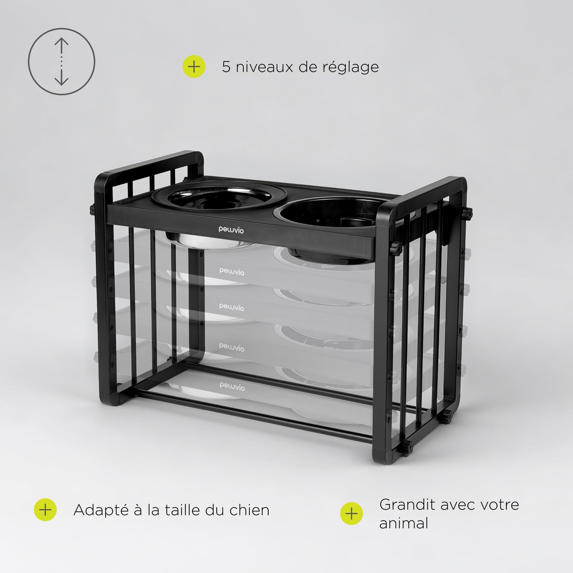 Levee Gamelle surélevée pour Chien Gamelle pour Chien réglable en Hauteur sur 5 Niveaux avec Support métallique pour gamelle Slow Feeder 1100 ML, gamelle à Eau 1450 ML