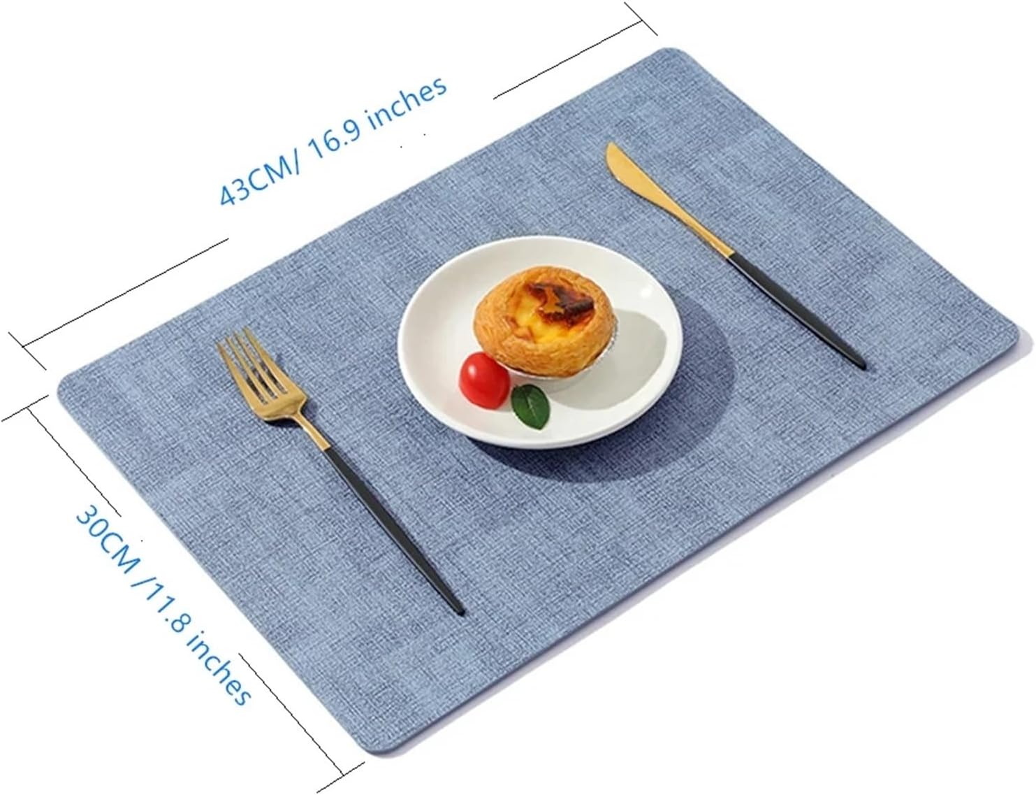 Dual-Sided PU Canvas Texture Placemat,Waterproof Heatproof 43x30cm Non-Slip Dining Table Mat,Washable for Home and Hotel Use(Blue,1 Pcs)
