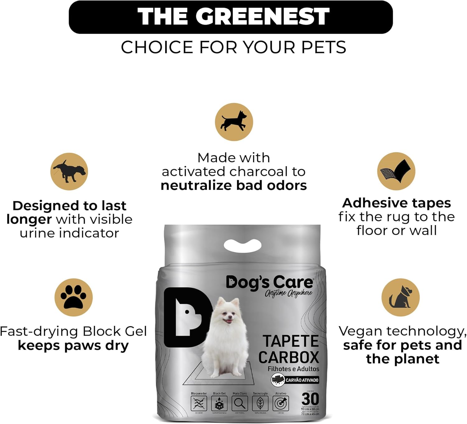 Dog’s Care Carbo.X Disposable Training Pads with Activated Charcoal – Odor Control & Fast Absorption – 90 x 60 cm (35.4 x 23.6 in) – 30 Count