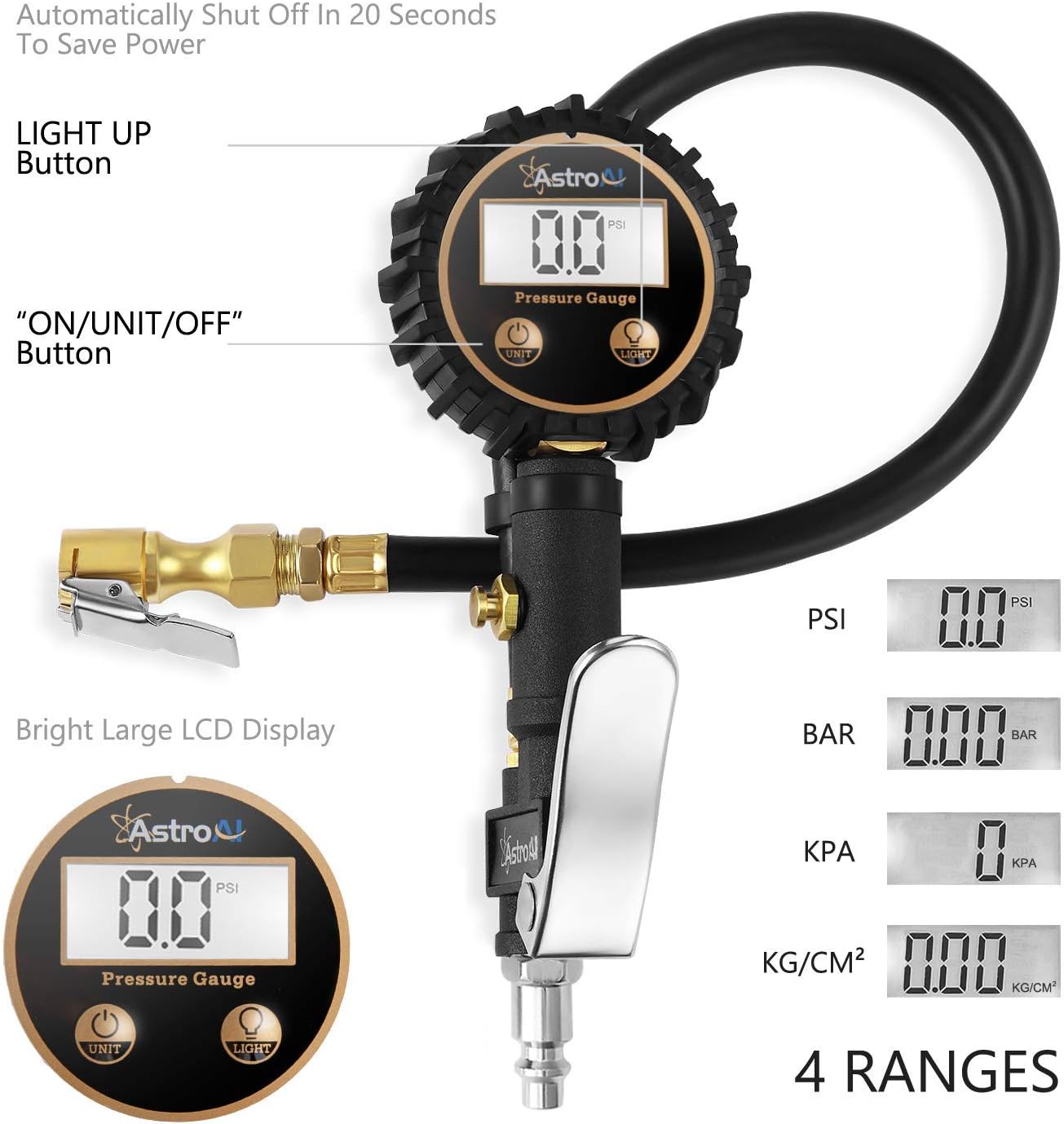 AstroAI 250PSI Tire Inflator with Pressure Gauge & Air Chuck Bundle