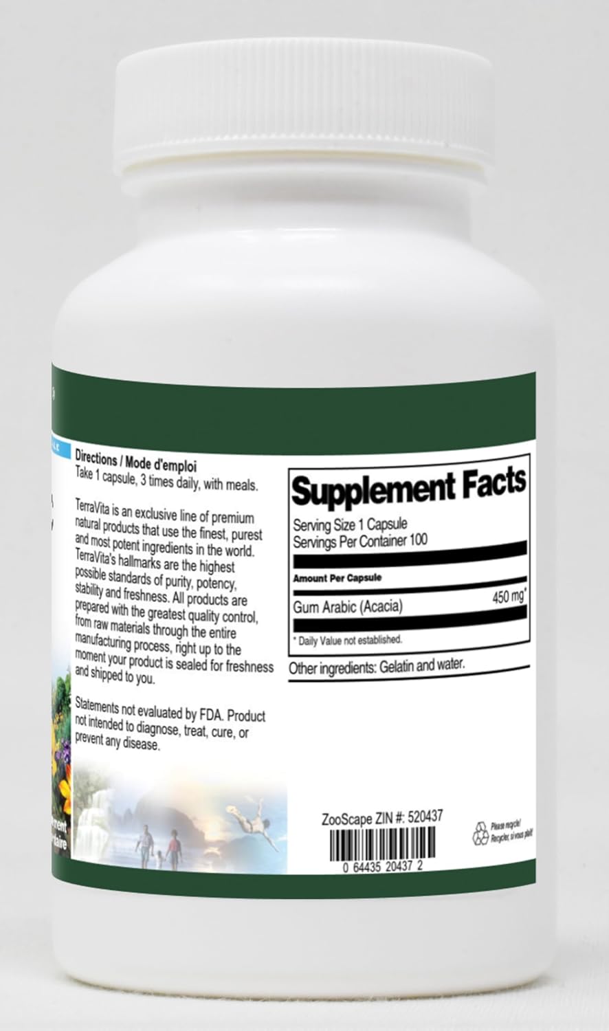 Gum Arabic (Acacia) - 450 mg (100 Capsules, ZIN: 520437) - 3 Pack
