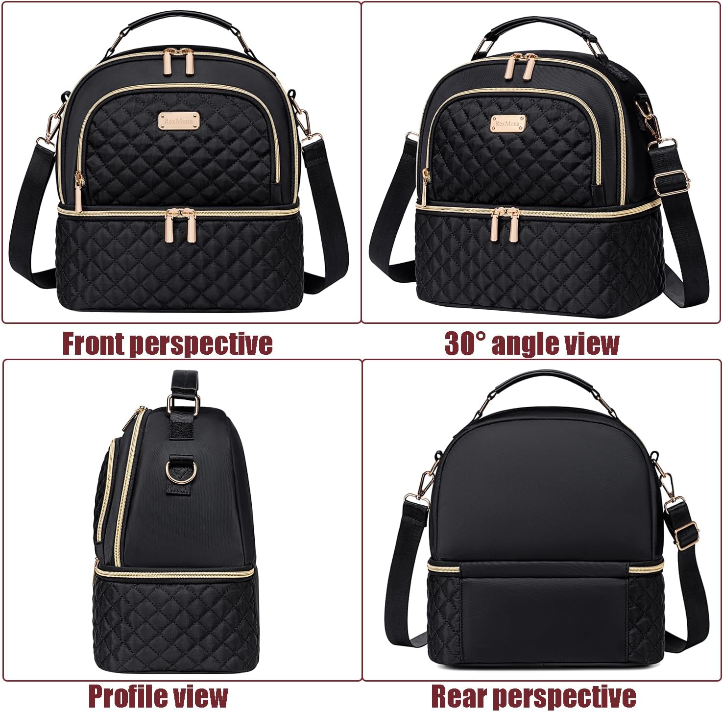 Lunch Bag for Women,Double Decker Lunch Box for Womens, Insulated Lunchbag Leakproof Lunch Tote Lunch Cooler Bag for Women Men,Lunchbox with Adjustable Strap for Work Picnic Beach - Image 8