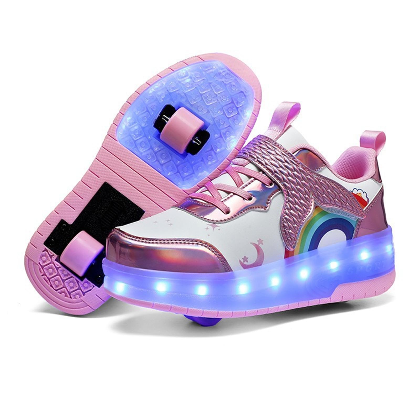 Zapatos con Ruedas para Niñas Niños Patines con 2 Ruedas y Luces, Zapatillas Deportivas Retráctil 27-38 EU