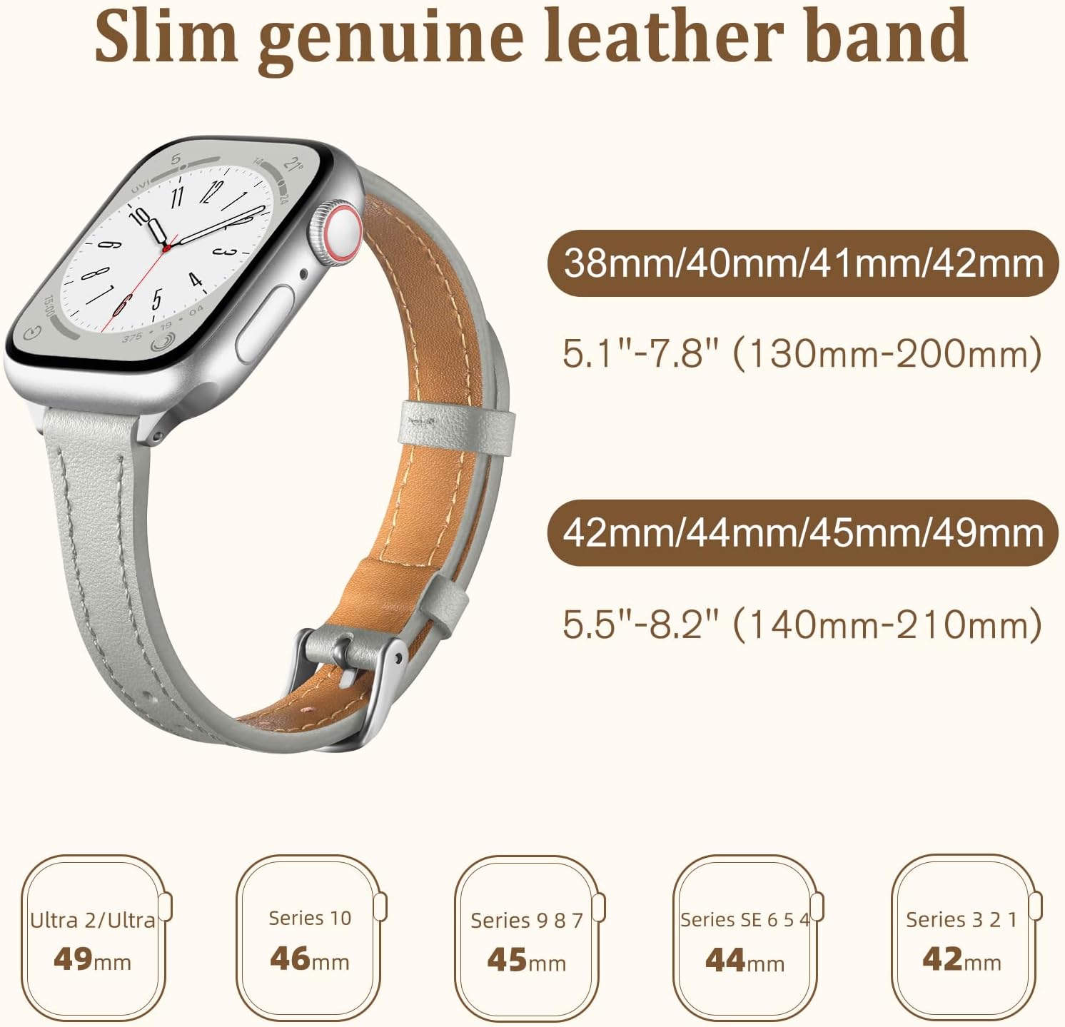 Slim Leather Bands Compatible with Apple Watch Band 38mm 40mm 41mm 42mm 44mm 45mm 46mm 49mm,Top Grain Leather Watch Thin Wristband for iWatch Ultra Series 11/10/9/8/7/6/5/4/SE 3/2/1 - Image 7