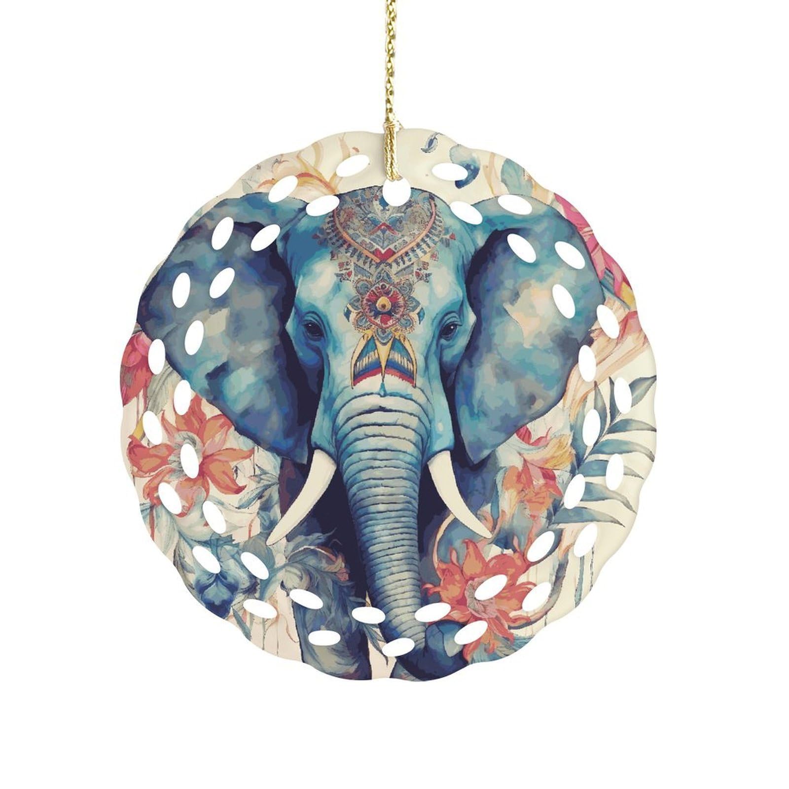 Peacock Feathers Elephant Christmas Ornament Holiday Hanging Decoration Xmas Tree Keepsake Personalized Xmas Tree Ornament Round Ceramic Ornaments for Keepsake Gifts Ideas Home Decor