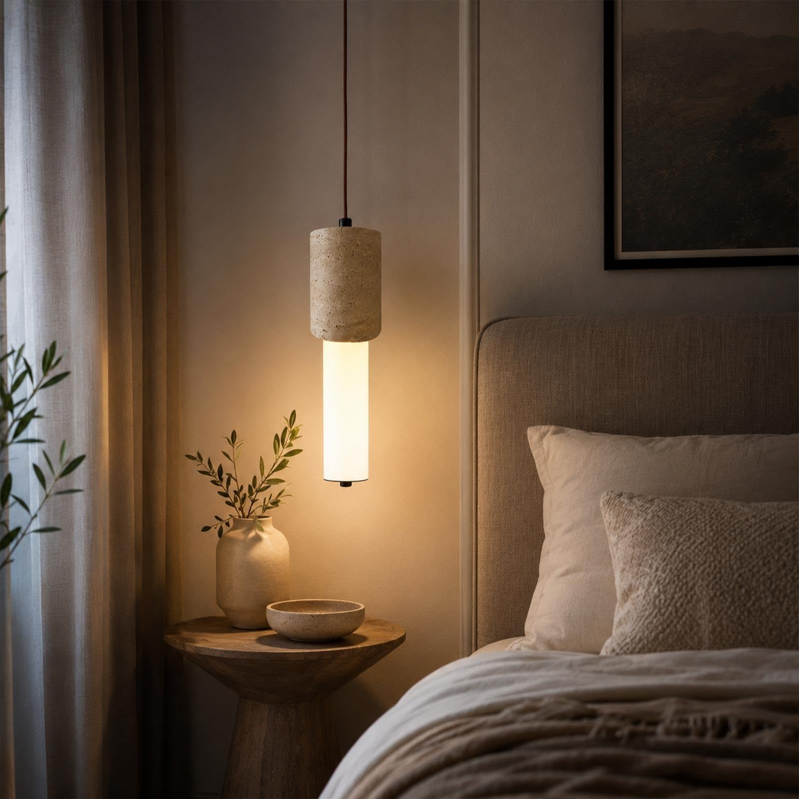 Lampade a sospensione in travertino giallo stile giapponese