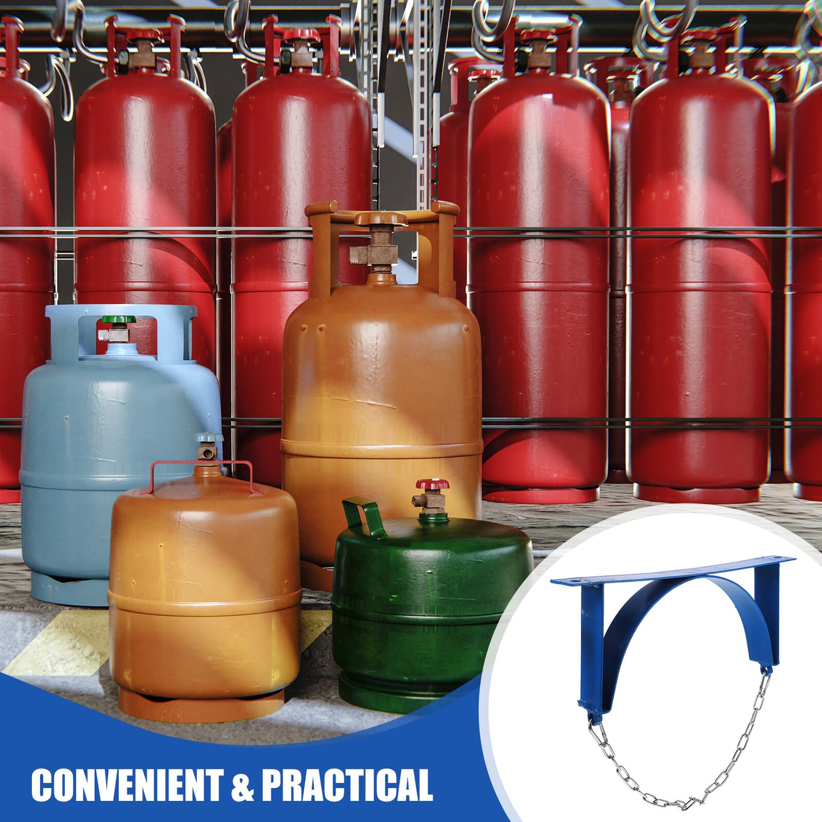 Gasflaschenhalterung mit Sicherheitsgurten, Eisen, Wandmontierte Halterung