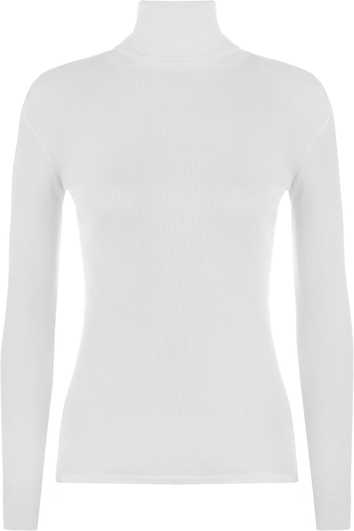 Wearall Women's White Ribbed Stretch Polo Neck Top - 12/14