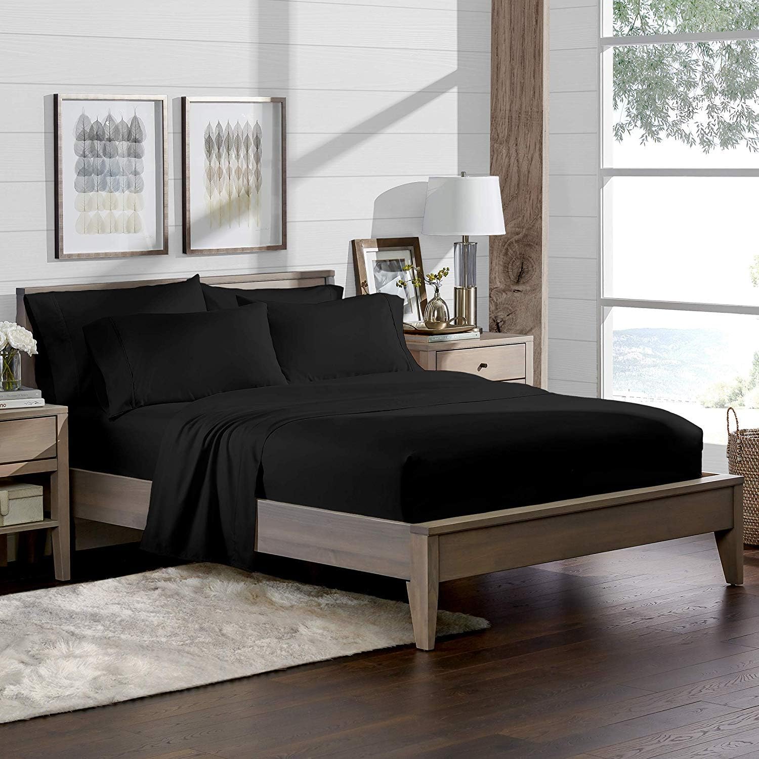 800 Thread Count- 4Pcs BedSheet Set Black 100% Cotton Twin Size Sheets Sets for Beds, Long Staple Cotton, Soft Sateen Weave Fits Mattress Upto 21" Deep Pockets, Luxury Bedding Set