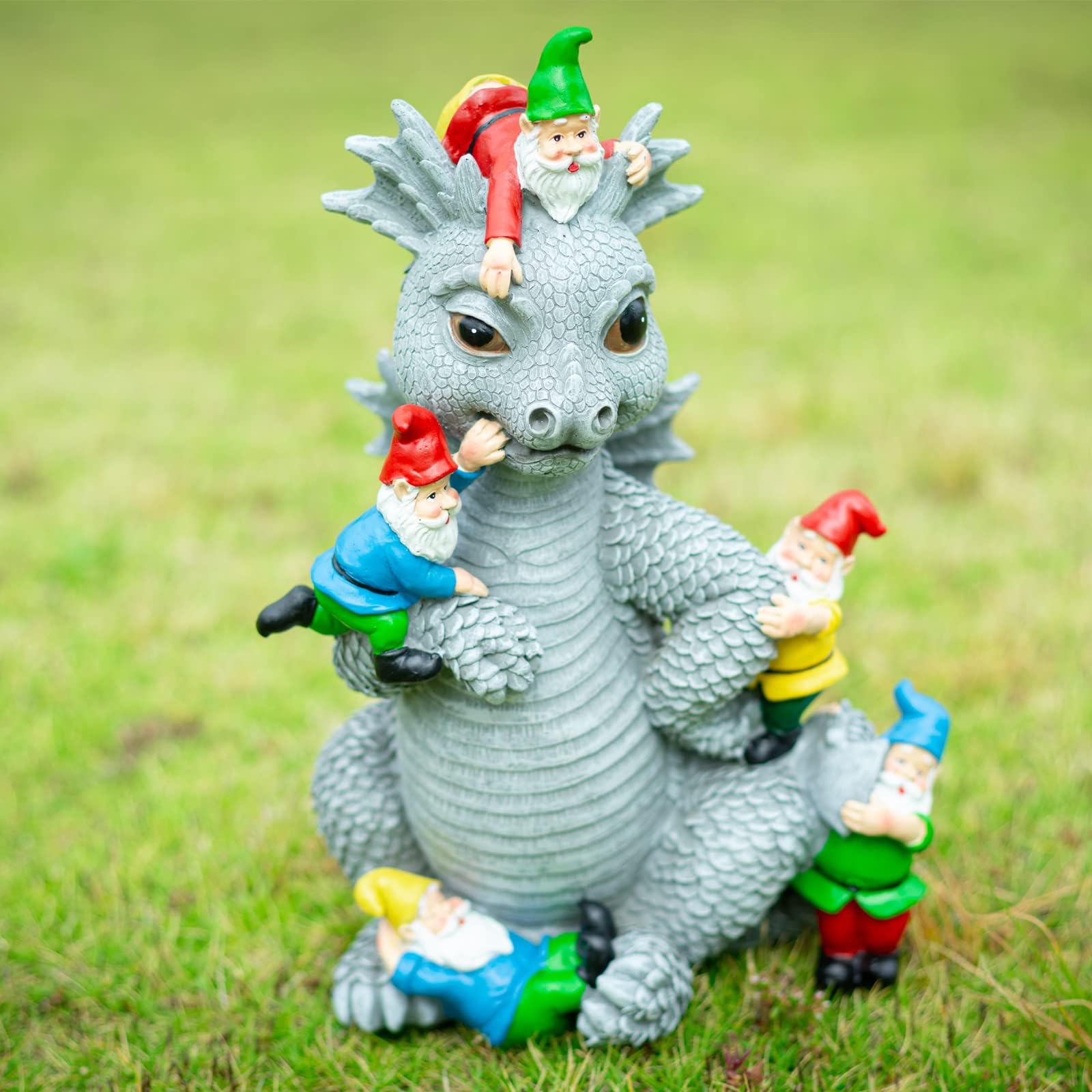 Ovewios Garden Statue Outdoor Decoration - Dragon and Gnome Figurine Yard Art Décor Resin Ornament for Indoor Home Outdoor Patio Lawn Garden Gift