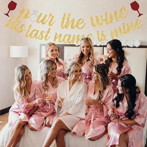 Miniatura 3 de Sursurprise Decoraciones de despedida de soltera de vino, cartel con texto en inglés Pour the Wine His Last Name Is Mine para bodega, despedida de