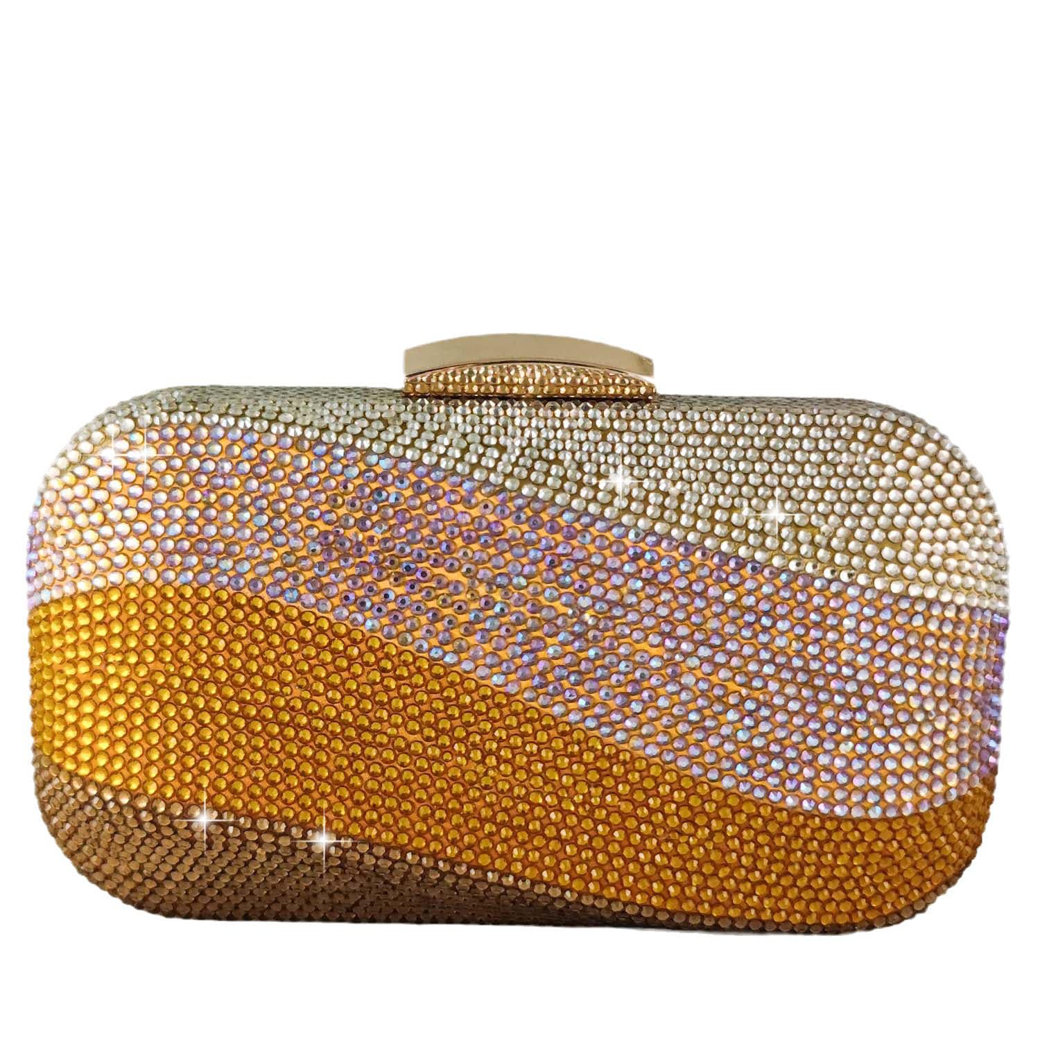 Boutique De FGG Sea Wave Luxury Crystal Clutch Evening Bags for Women Colorful Rhinestone Wedding Handbags and Purses