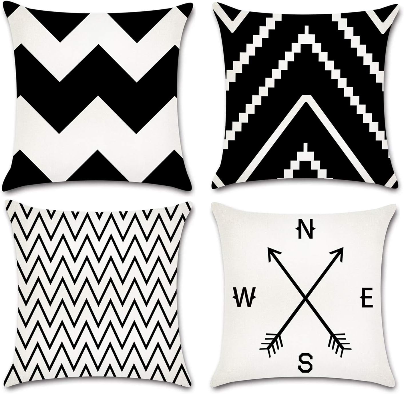 JOJUSIS Black and White Wave Throw Pillow Covers Home Decor 18 x 18 inch Set of 4