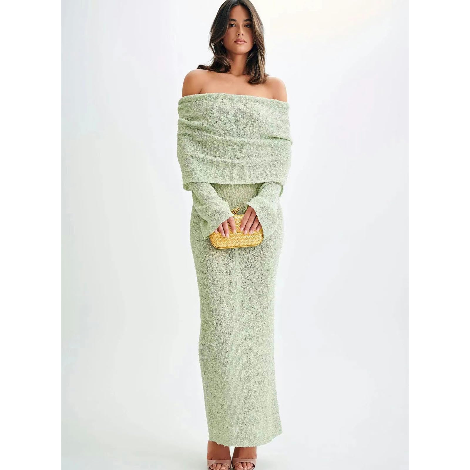 Vestito Abito da Mare in Spiaggia A Maniche Lunghe A Maniche Lunghe Abito Lungo Gonna da Donna-Cachi-m