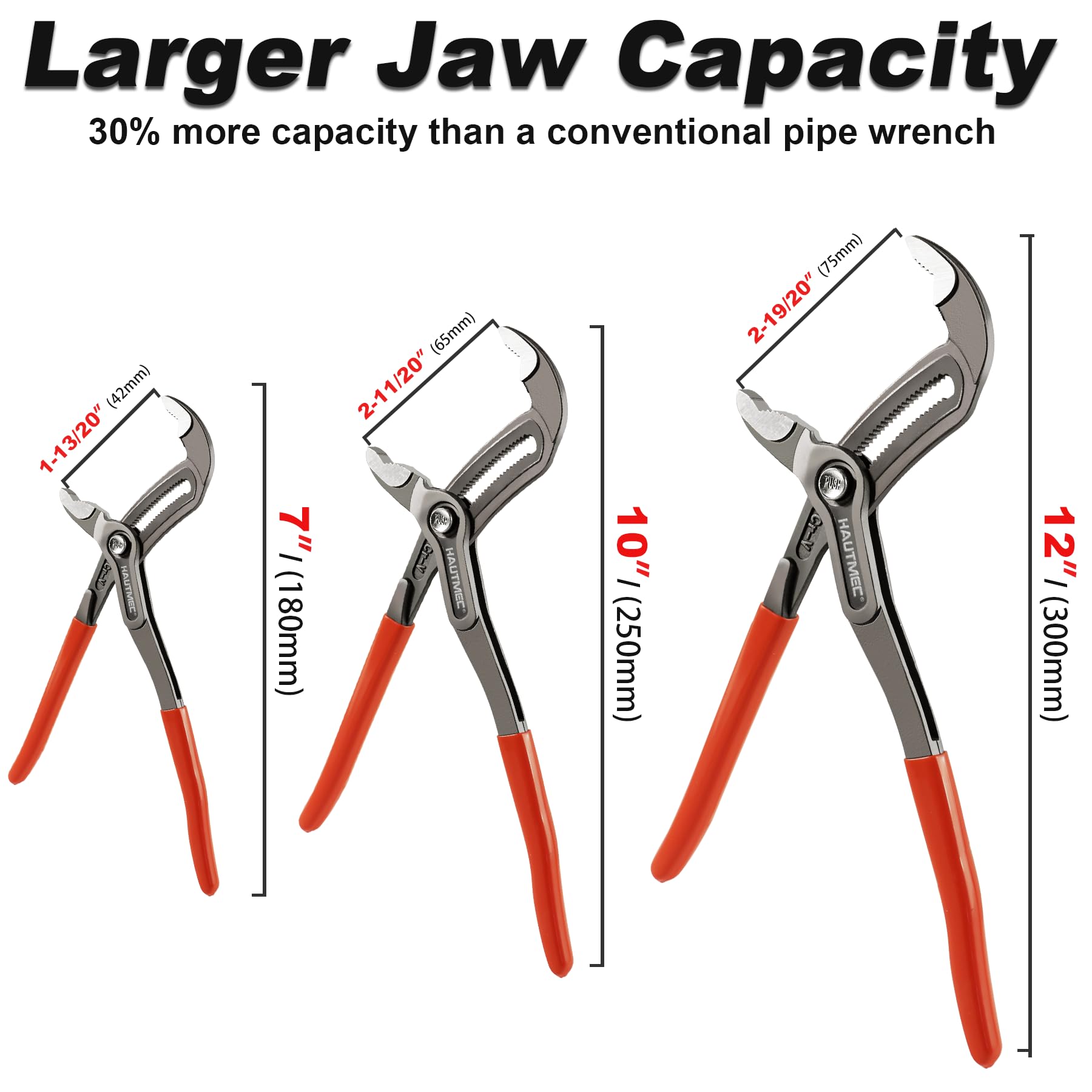 HAUTMEC 3 PCS Water Pump Pliers Set(180mm & 250mm & 300mm) - Image 3