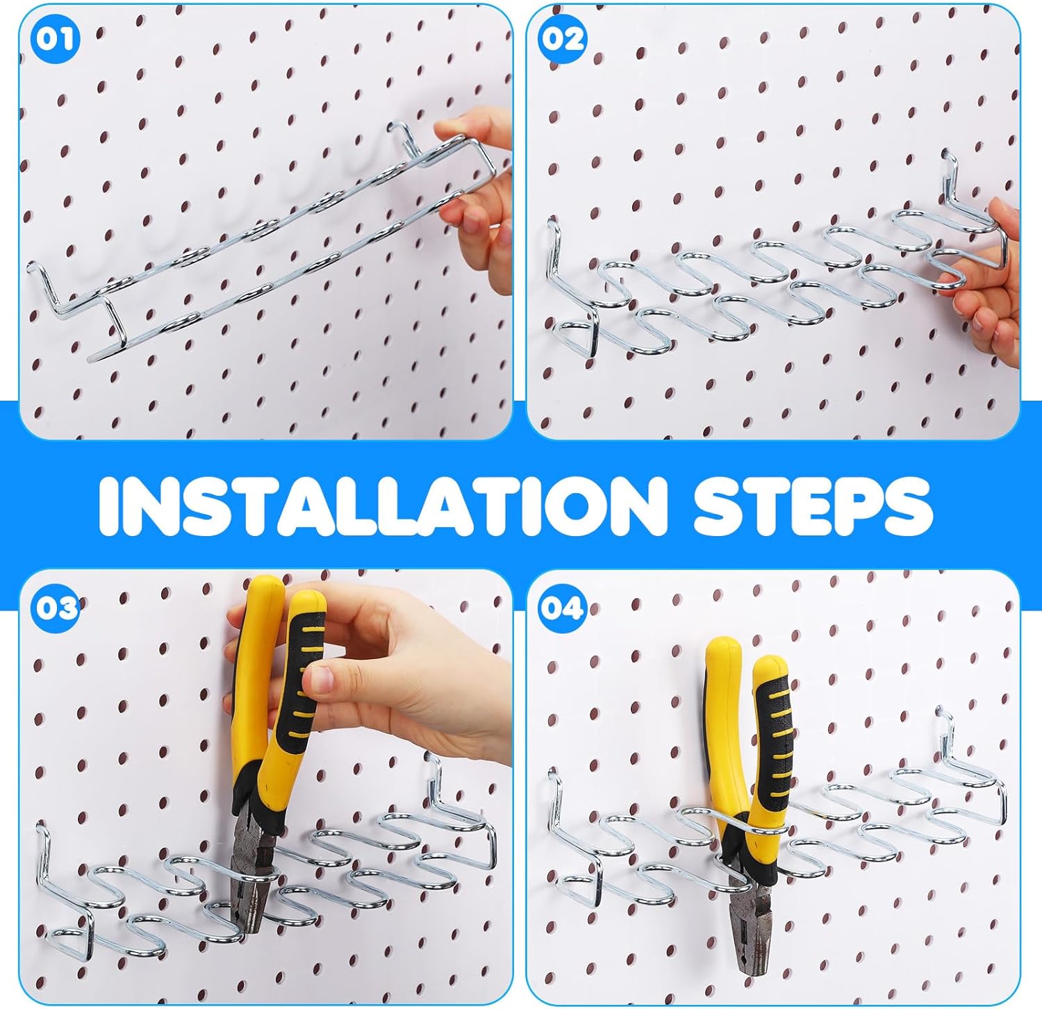Hanaive ペグボードプライヤーホルダー 4個 ラックごとにペンチ11本収納 スチールペグボードツールホルダー ペグボードオーガ
